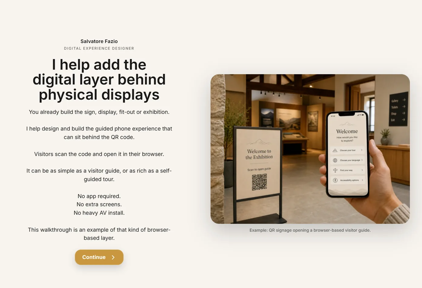 Opening screen of the Displays Walkthrough service explainer.