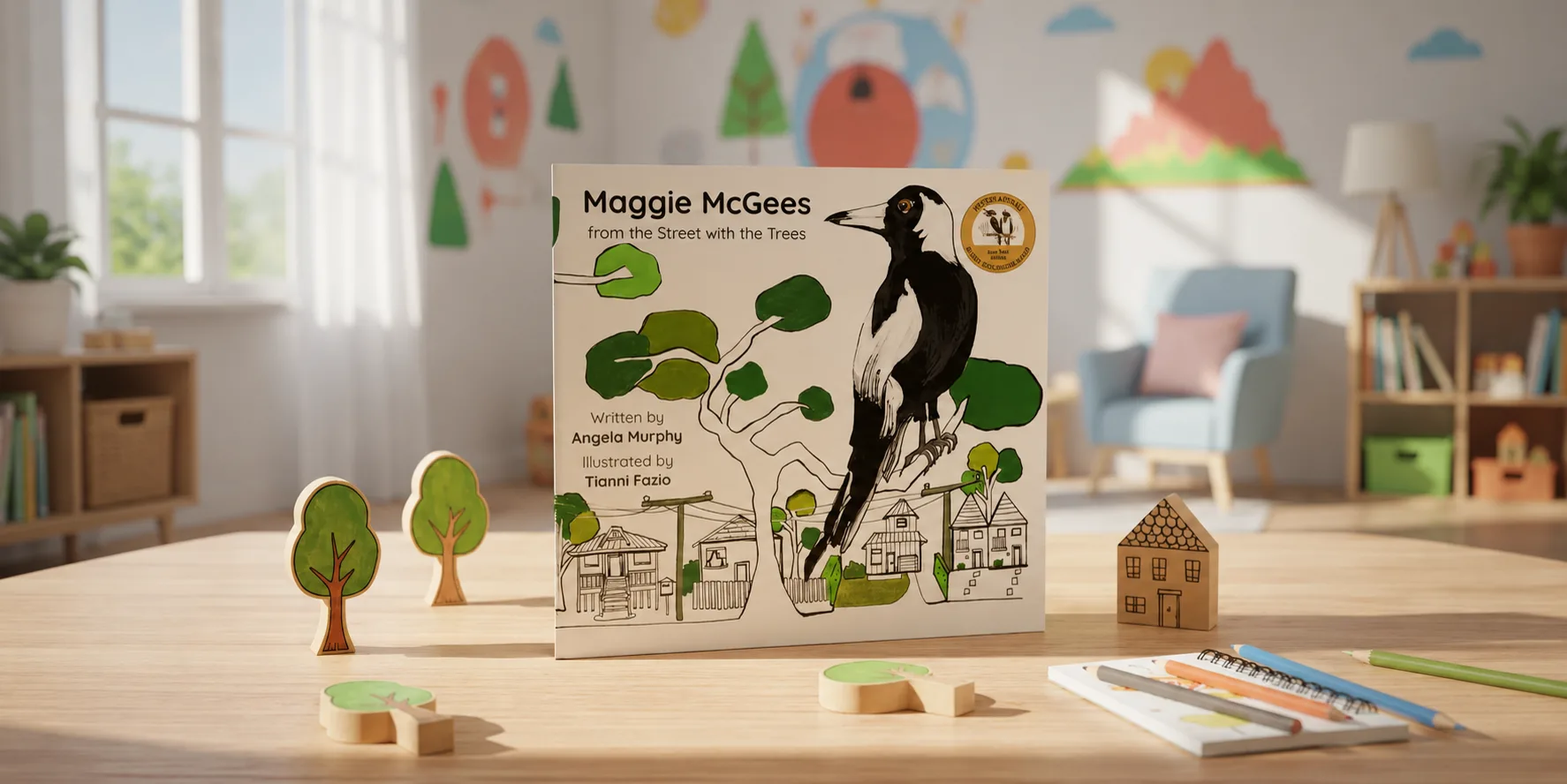 Maggie McGees children's book presented with project materials.