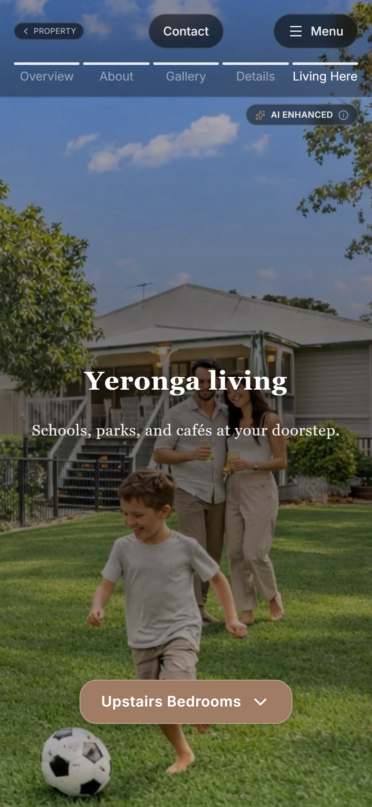 Mobile screen showing clearly labelled AI-assisted lifestyle imagery in the real estate presentation.