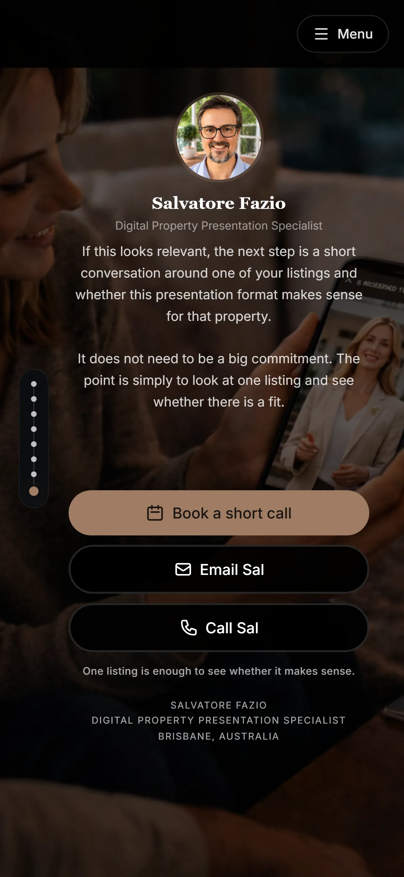 Mobile screen connecting the service walkthrough to a buyer-facing example.