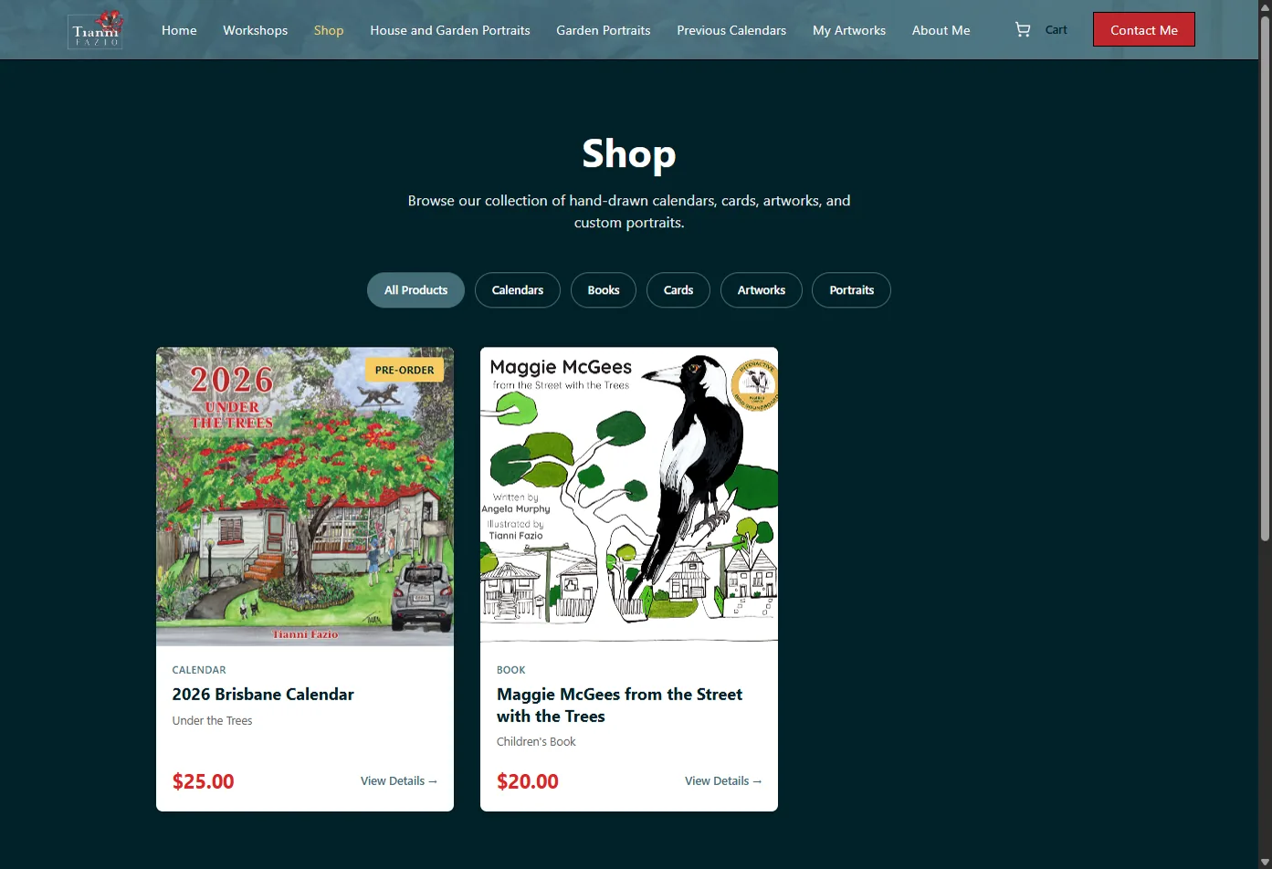 Tianni Fazio artist website payment flow.